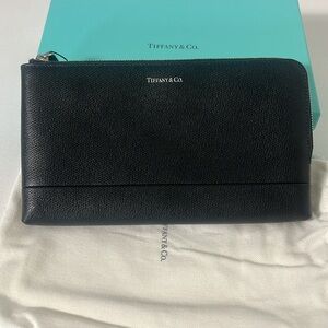 Tiffany & Co. Black Leather Large Zip Around Wallet New